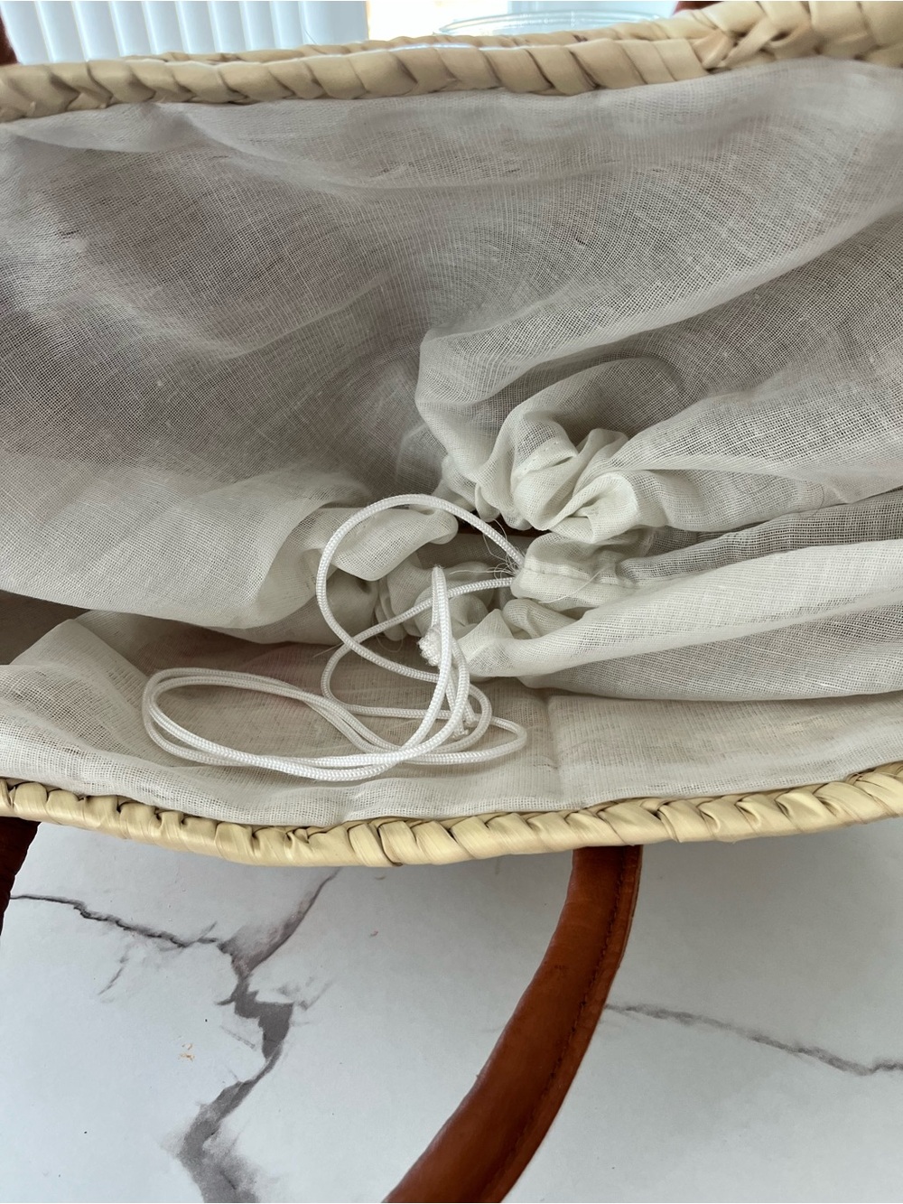 Source Unknown Natural Straw Tote with Brown Handles and Coral Script - Picture 6 of 6